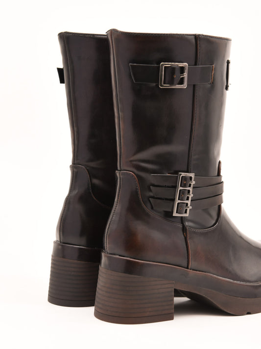 Brown Biker Boots with Buckle