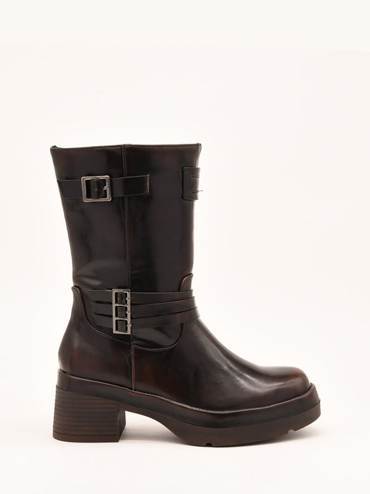 Brown Biker Boots with Buckle