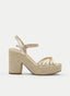 Jute platform heeled sandals with gold details