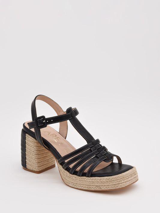 Sandalias de tacón negro con plataforma de yute