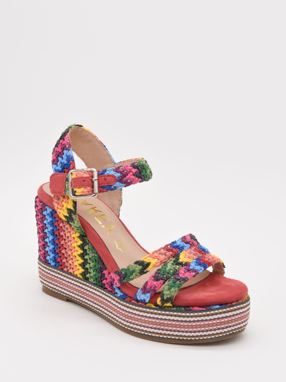 Sandalias de cuña coral multicolor con plataforma tejida – AZAREY