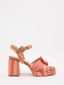 Coral wide-heeled sandals with woven platform and buckle