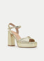 SANDALIA DORADA CON PLATAFORMA Y TACÓN ANCHO DE TIRAS