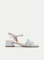 SILVER MEDIUM HEEL SANDALS WITH BRAIDED UPPER