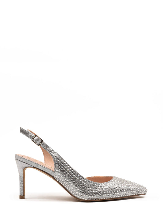Silver slingback shoe with rhinestones