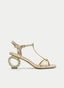 Gold low-heeled sandals with crystal detail