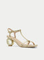 Gold low-heeled sandals with crystal detail
