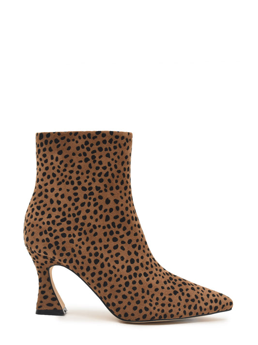 Leather-coloured leopard ankle boots with thin heel