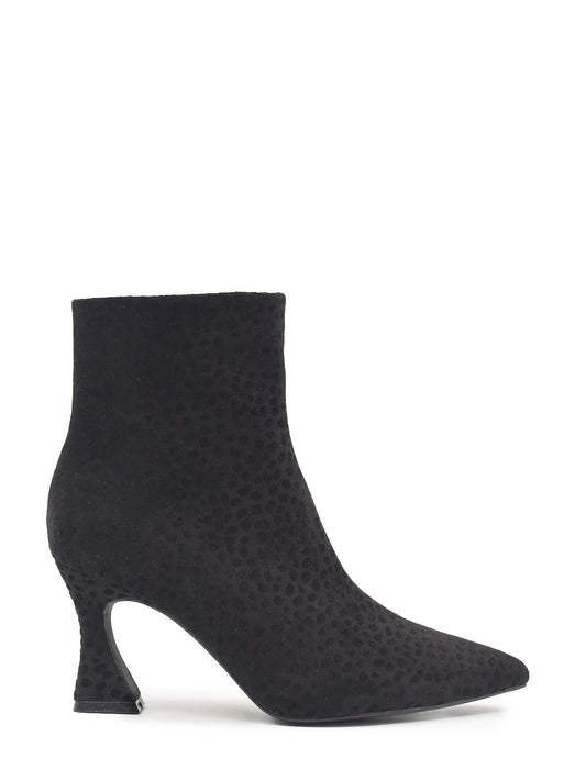 Black leopard ankle boots with thin heel