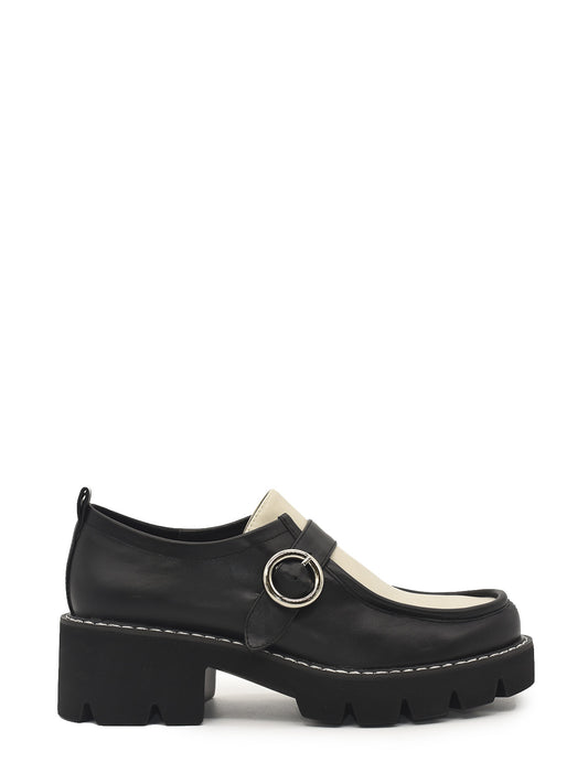 Ice black low-heeled loafer with embellishment