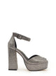 Sandalia de plataforma con tacón alto y strass en color plomo