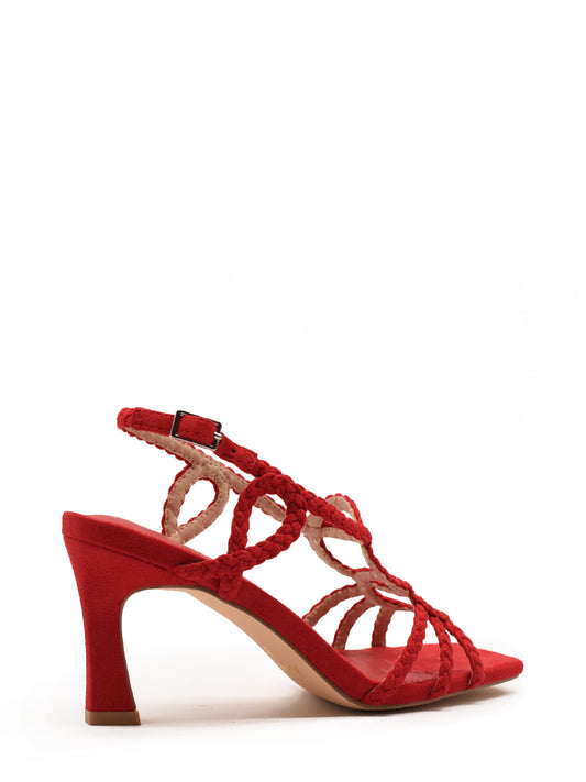 Red sandal with thin heel