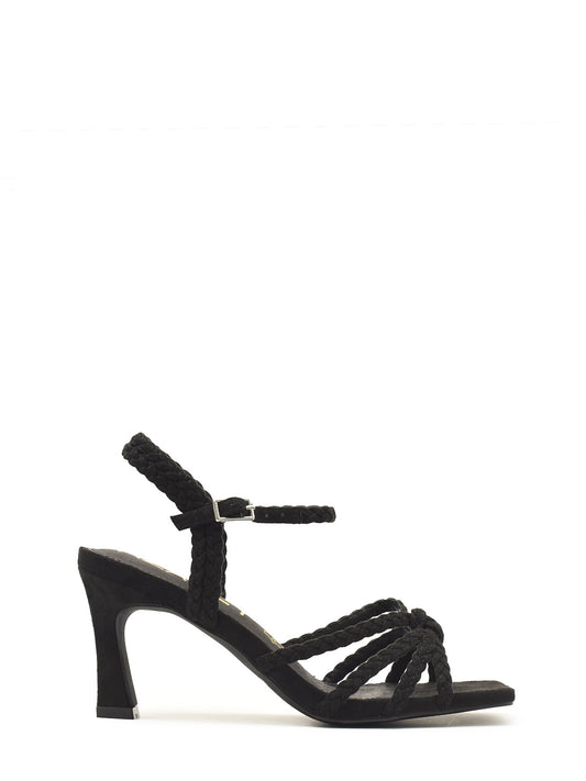 Black heeled sandal with braided straps