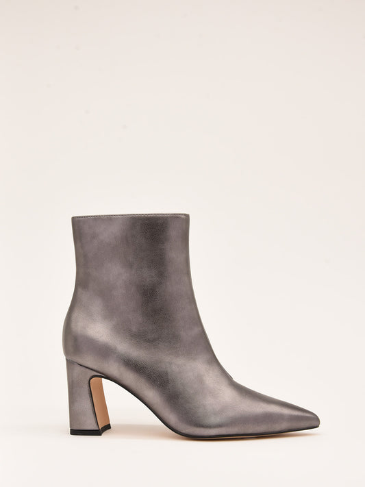 Metallic Lead Ankle Boots with Satin Finish