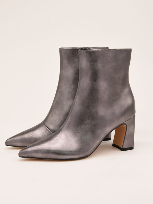 Metallic Lead Ankle Boots with Satin Finish