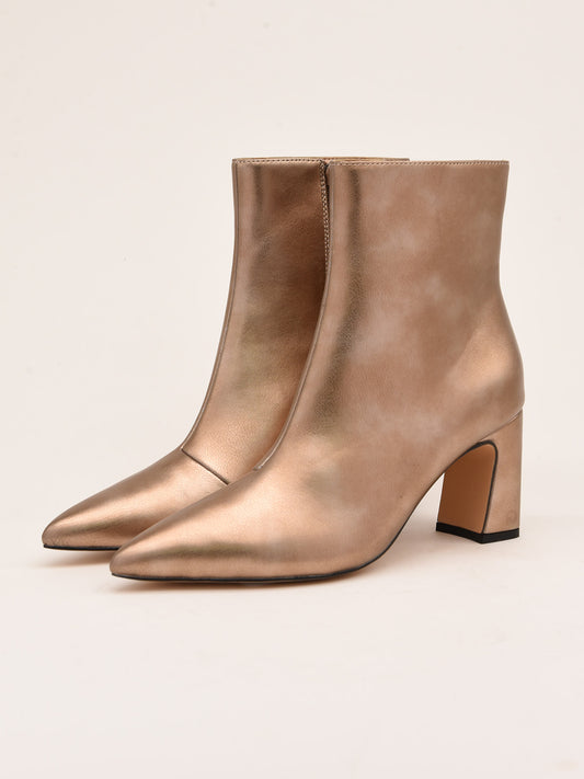 Gold Metallic Ankle Boots with Satin Finish