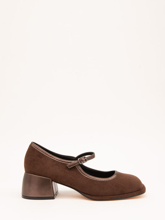 Brown Suede Effect Shoe with Metallic Strap