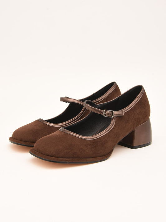 Brown Suede Effect Shoe with Metallic Strap