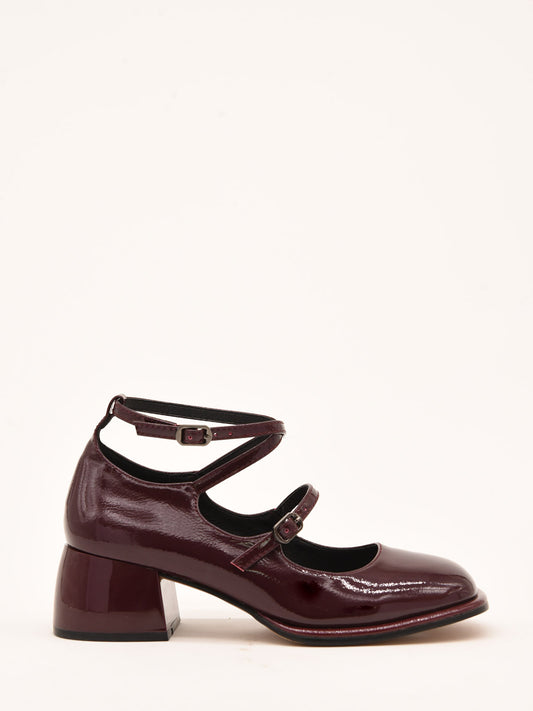 Burgundy Patent Leather Mary Jane Shoes with Block Heel