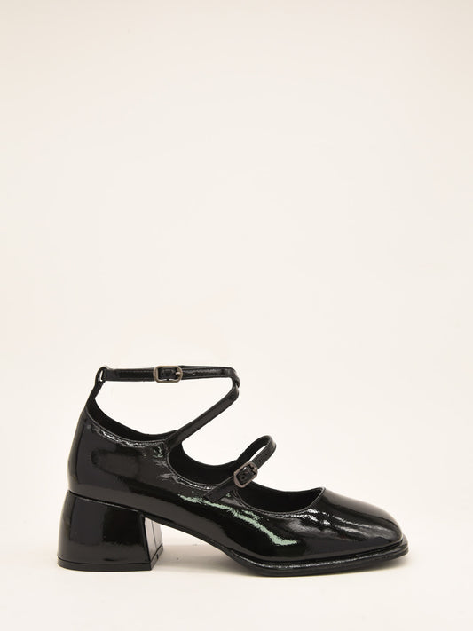 Black Patent Leather Mary Jane Shoes with Block Heel