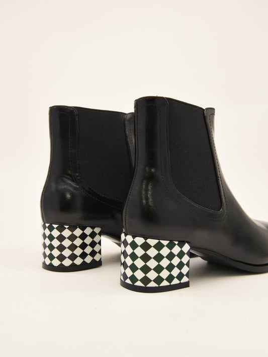 Black Chelsea Boots with Geometric Heel