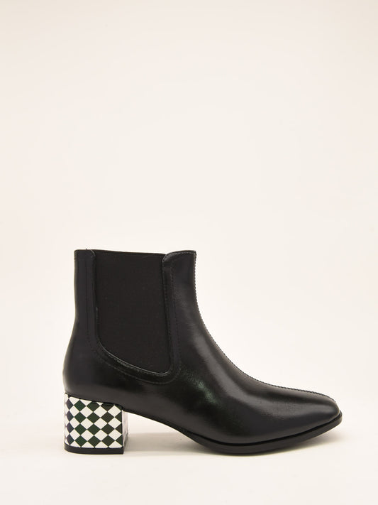 Black Chelsea Boots with Geometric Heel