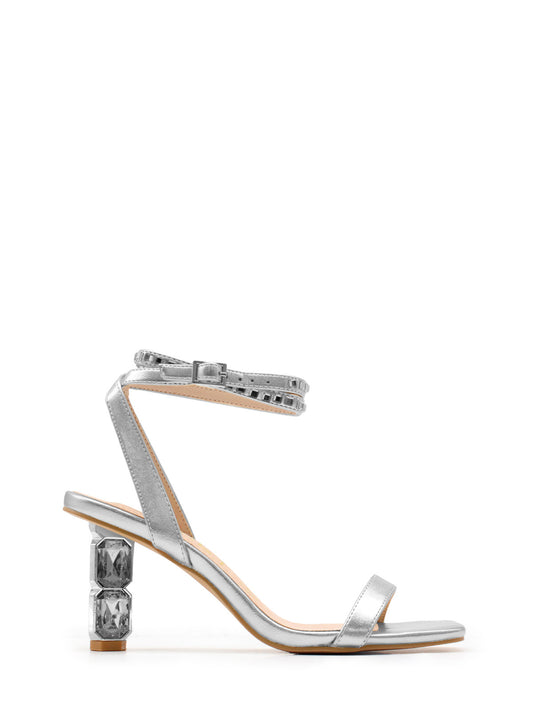 Silver sandal with heel detail