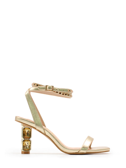 Gold sandal with heel detail