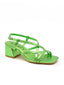 Sandalia de tiras verde metalizada de tacón bajo