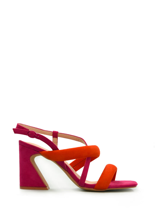 Orange fuchsia square heel sandal