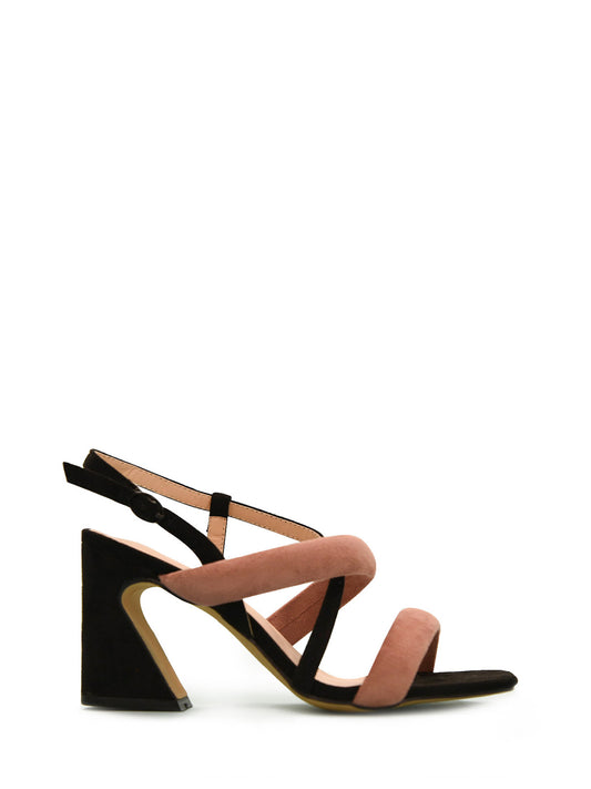 Nude black square heel sandal