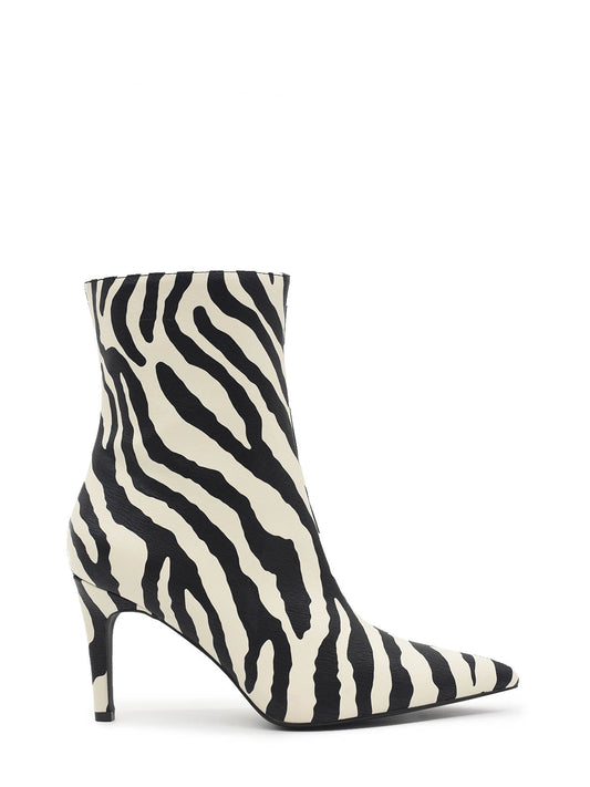 Zebra ankle boots with thin heel in black and white