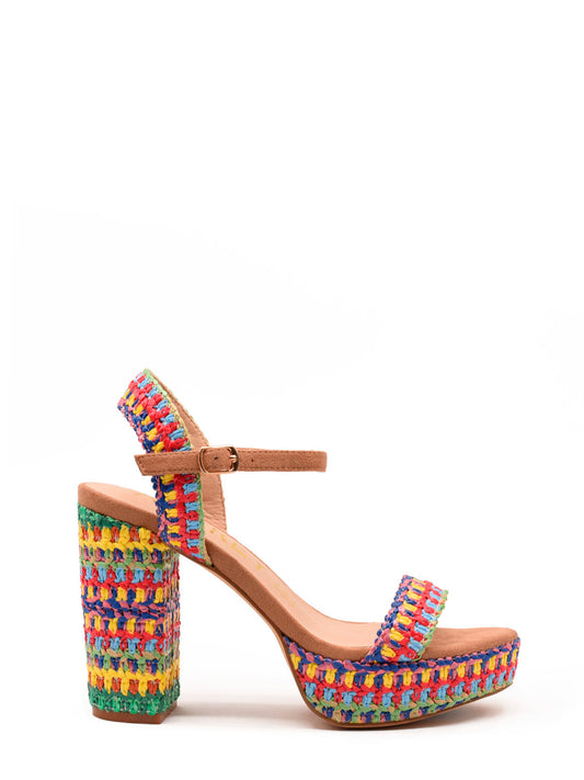 Multicolored raffia platform sandal