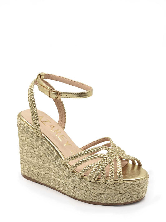 Metallic gold wedge with braided strips