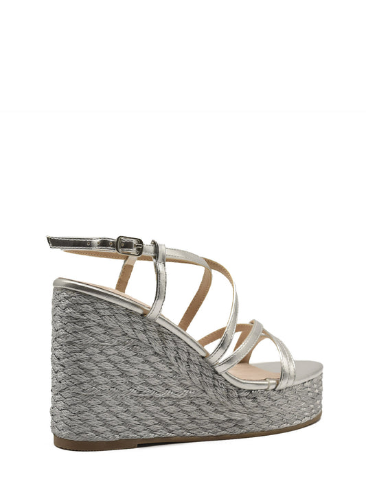 Silver wedge with metallic straps