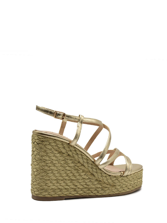Gold-coloured wedge with metallic straps