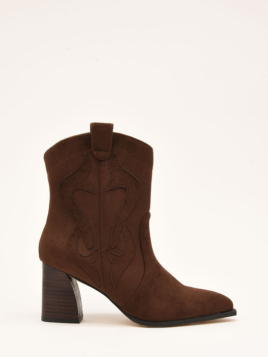 Brown Western Boots with Embossed Design for Women