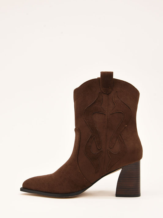 Brown Western Boots with Embossed Design for Women