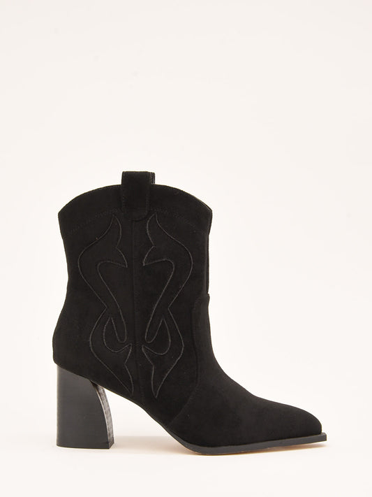 Women's Black Western Boots with Embossed Design