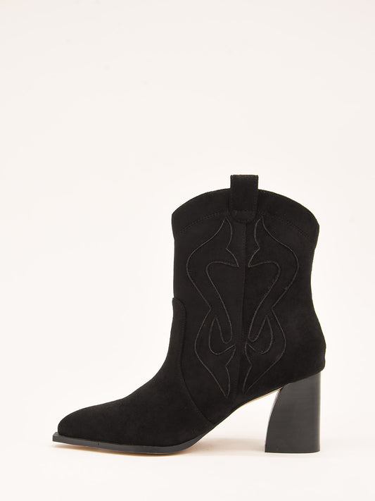 Women's Black Western Boots with Embossed Design