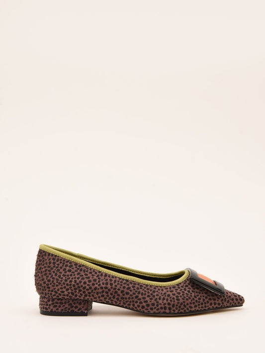 Animal Print Ballerinas with Orange Detail on the Buckle