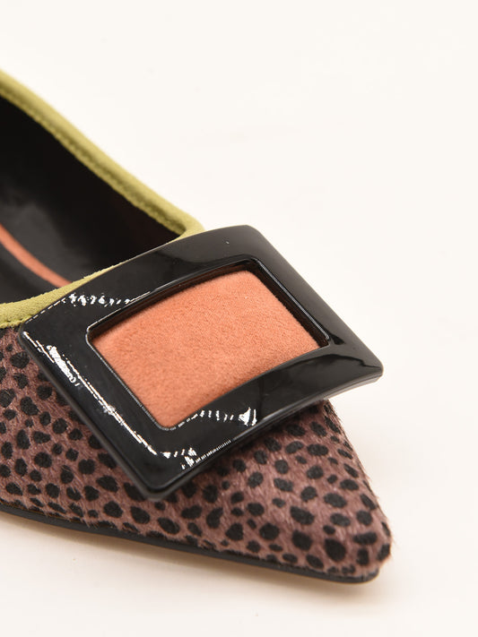 Animal Print Ballerinas with Orange Detail on the Buckle