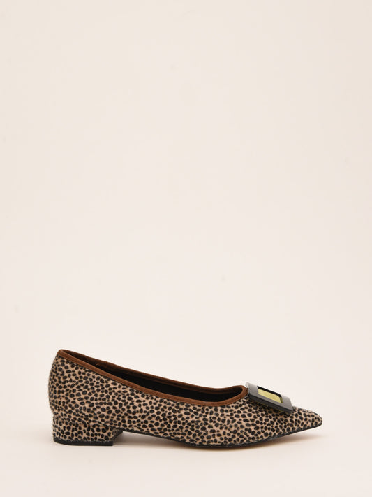 Animal Print Ballerinas with Green Detail on the Buckle