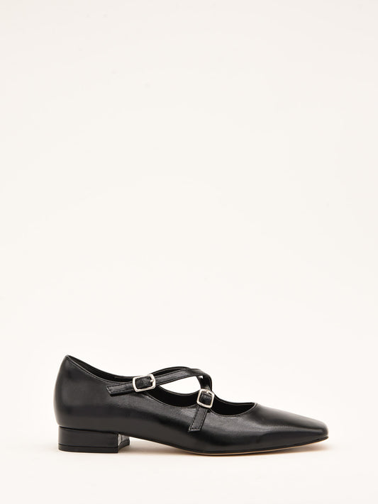 Black Double Strap Ballerinas