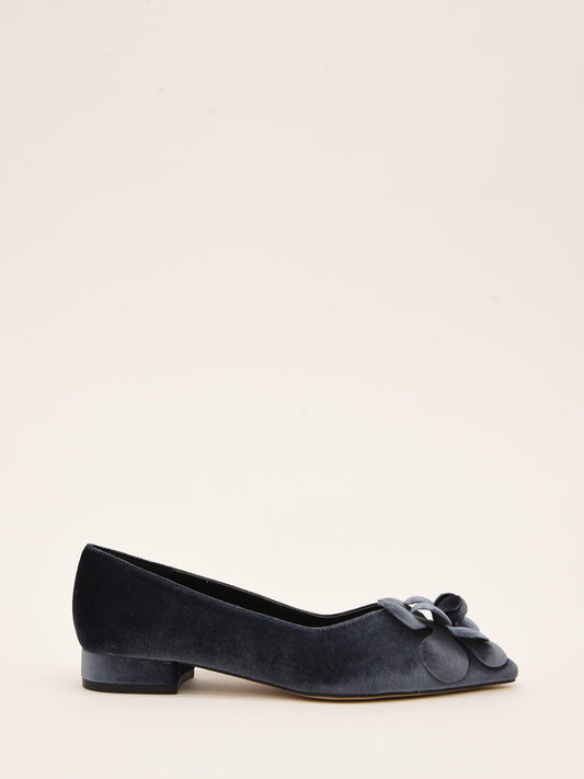 Blue Velvet Ballerinas with Flower