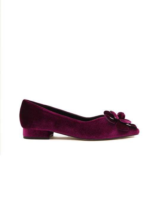 Bougainvillea Velvet Ballerinas with Flower