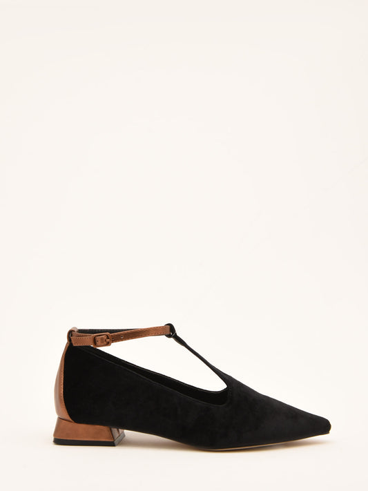 Black Velvet Ballerinas with Metallic Strap