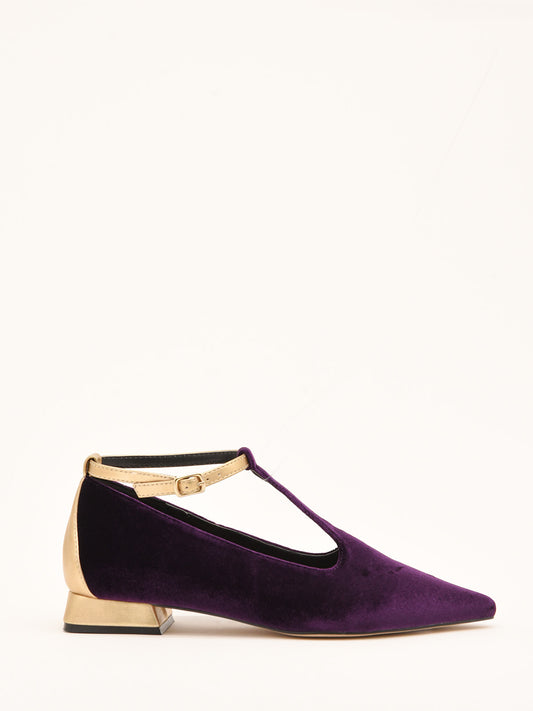 Purple Velvet Ballerinas with Metallic Strap