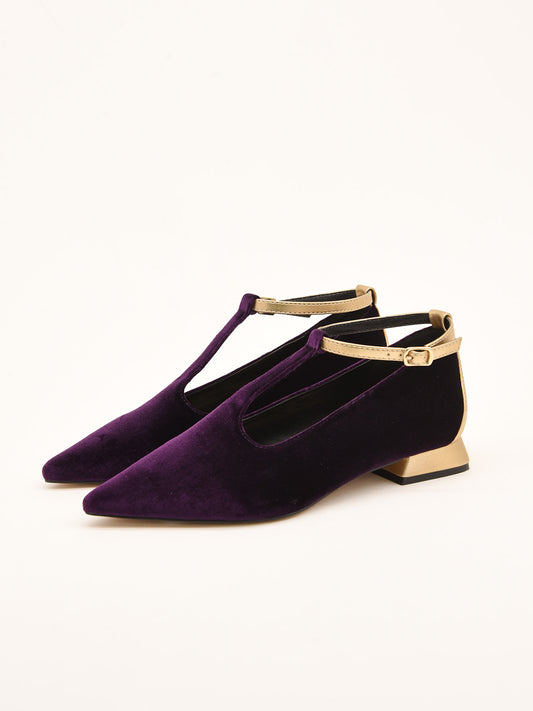 Purple Velvet Ballerinas with Metallic Strap