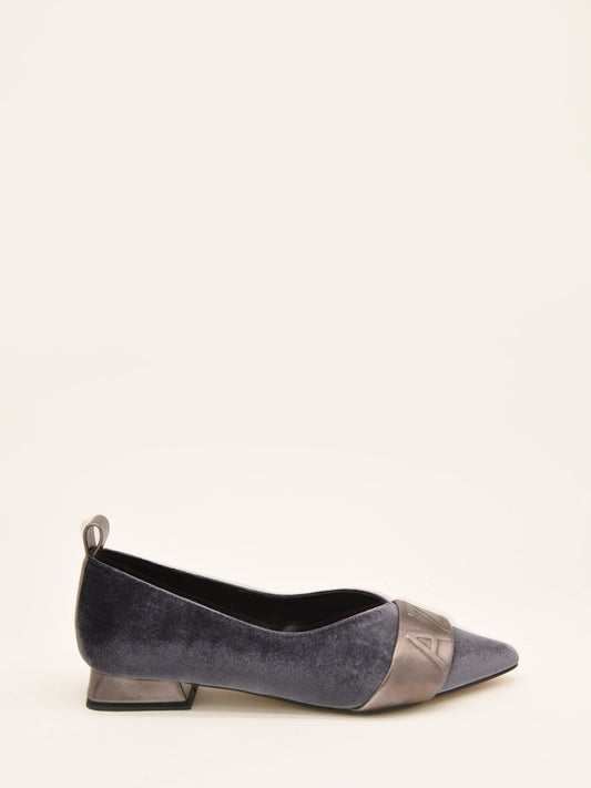 AZR Grey Velvet Ballerinas with Metallic Detail